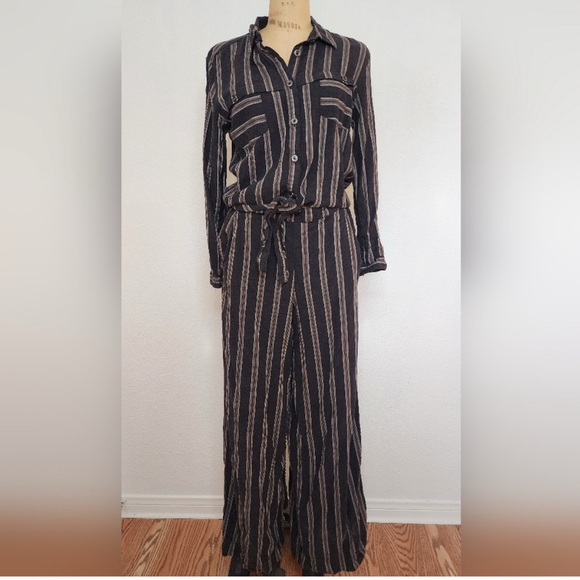 Free People Gray Brown Striped Sensual Wrapped Jumpsuit - Picture 5 of 9